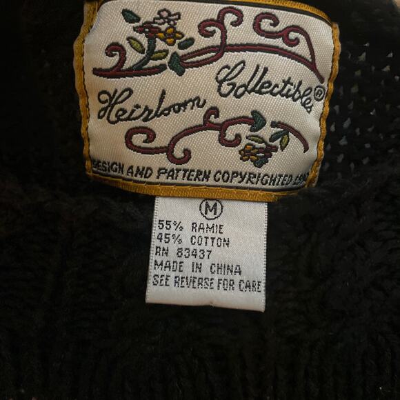 Vintage Heirloom Collectibles Knit Sweater Floral Design Black Pink Green Medium - Picture 4 of 7